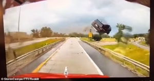 SUV goes airborne